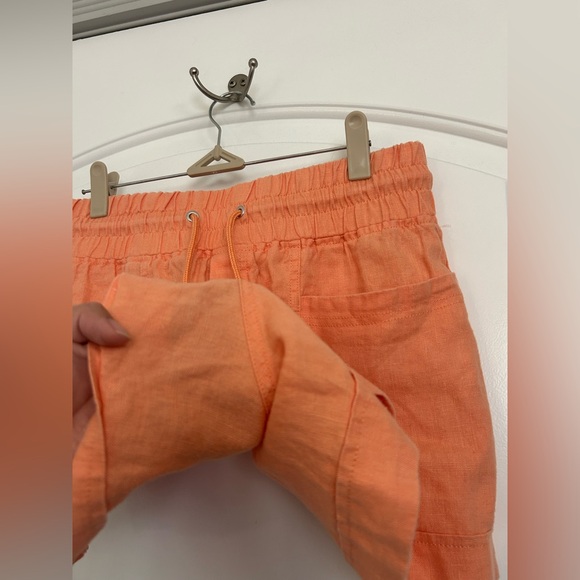 Athleta Cabo 100% Linen Shorts 4" Drawstring Pockets Peach Orange Womens Size 12 - Picture 9 of 12